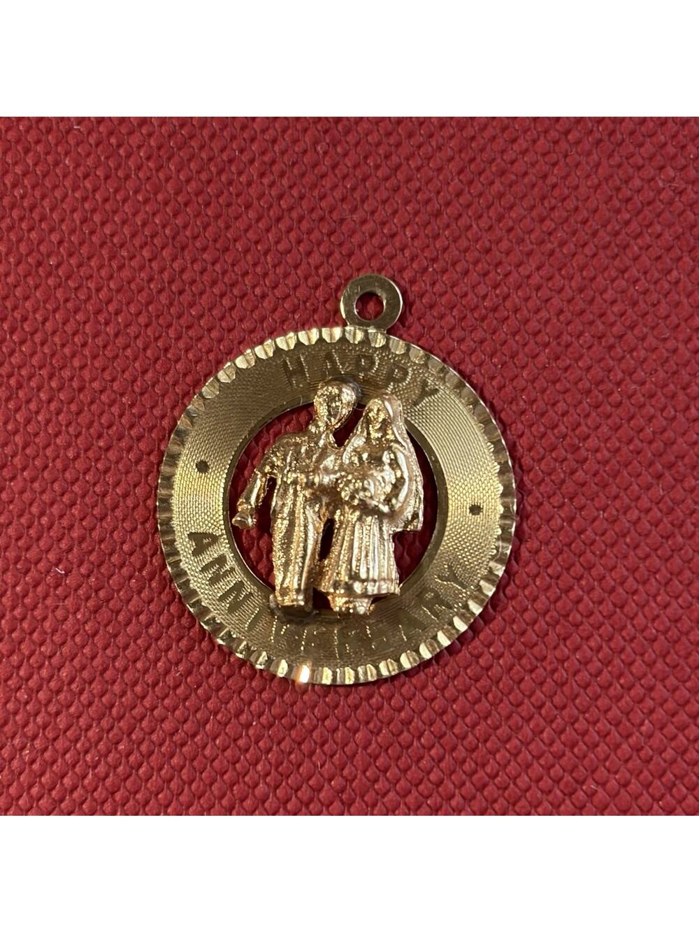 Vintage 14K Solid Yellow Gold Happy Anniversary Charm 1.8 Grams